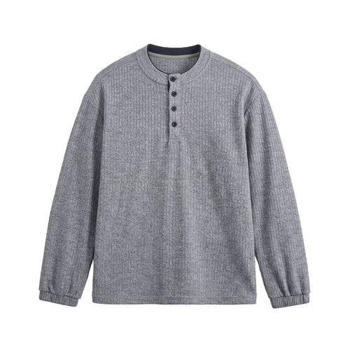 Herren Rippstruktur-Henley-Pullover mit Stehkragen und Knopfleiste Shop Nory