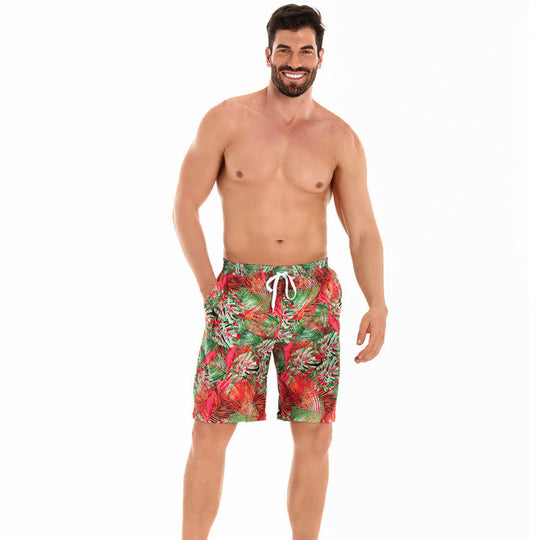 Herren Badeshorts mit tropischem Muster und verstellbarem Kordelzug