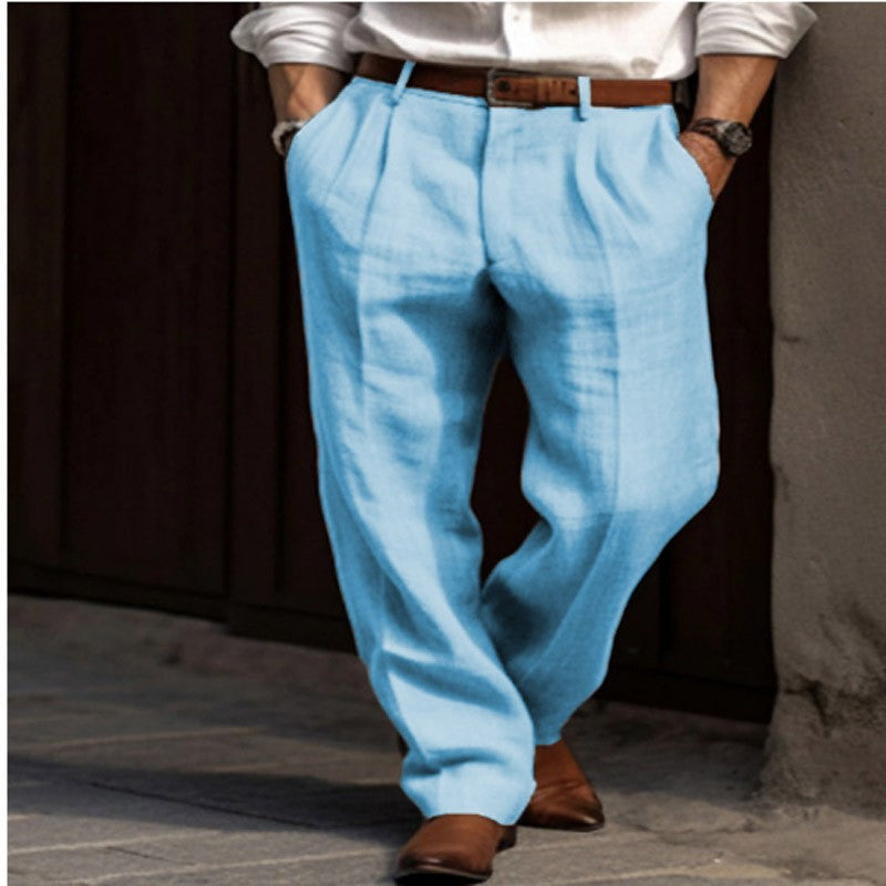 Herren elegante Leinenhose mit Bundfalten