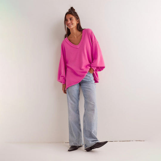 Oversized Sweatshirt Damen mit V-Ausschnitt