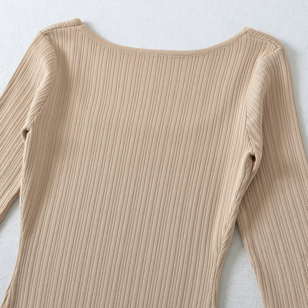 Damen Geripptes Midikleid mit quadratischem Ausschnitt und dreiviertelärmeln Shop Nory