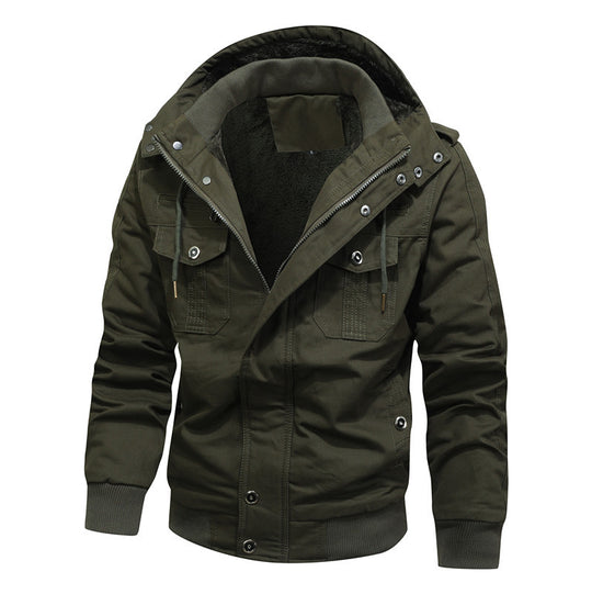 Herren Kapuzen-Canvasjacke mit Teddyfutter und Utility-Taschen Shop Nory