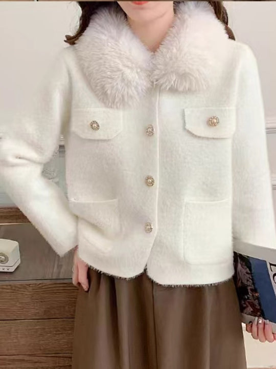 Damen Elegante Kurzjacke mit Kunstfellkragen Shop Nory