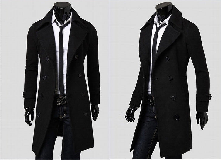 Herren taillierter zweireihiger Trenchcoat aus Wollmix mit klassischem Revers und Rückenschlitz Shop Nory