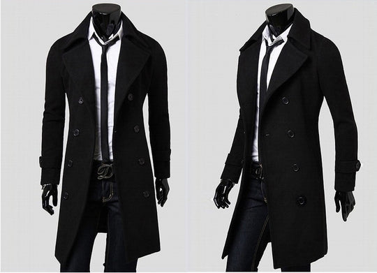 Herren taillierter zweireihiger Trenchcoat aus Wollmix mit klassischem Revers und Rückenschlitz Shop Nory