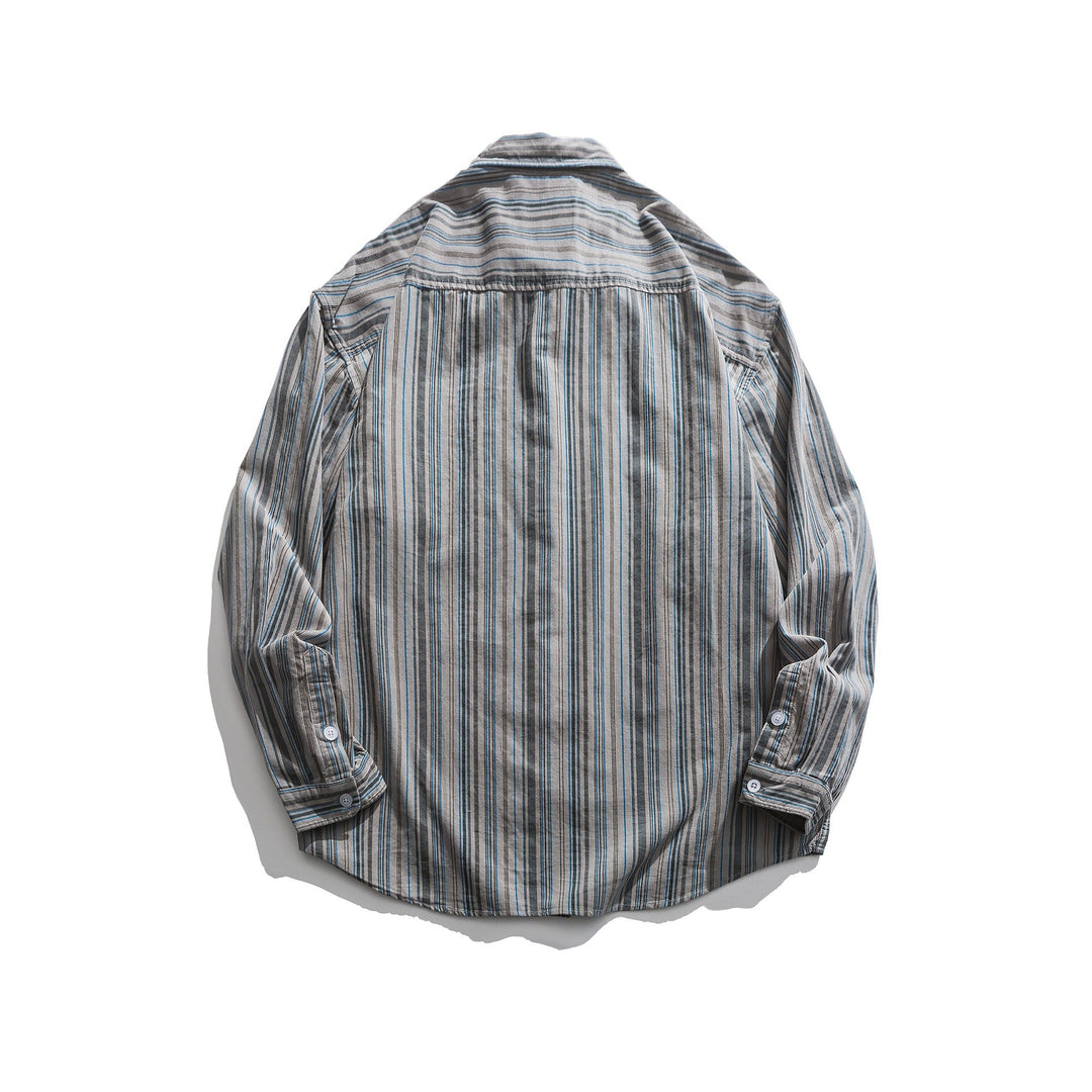 Herren Gestreiftes Leichtes Overshirt-Hemd mit Brusttasche und Kentkragen Shop Nory