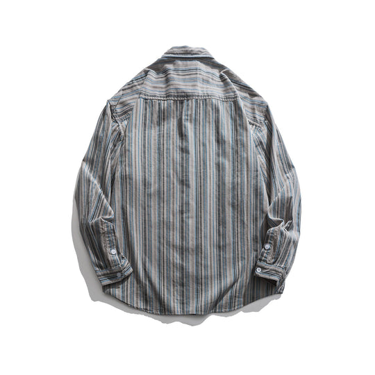 Herren Gestreiftes Leichtes Overshirt-Hemd mit Brusttasche und Kentkragen Shop Nory
