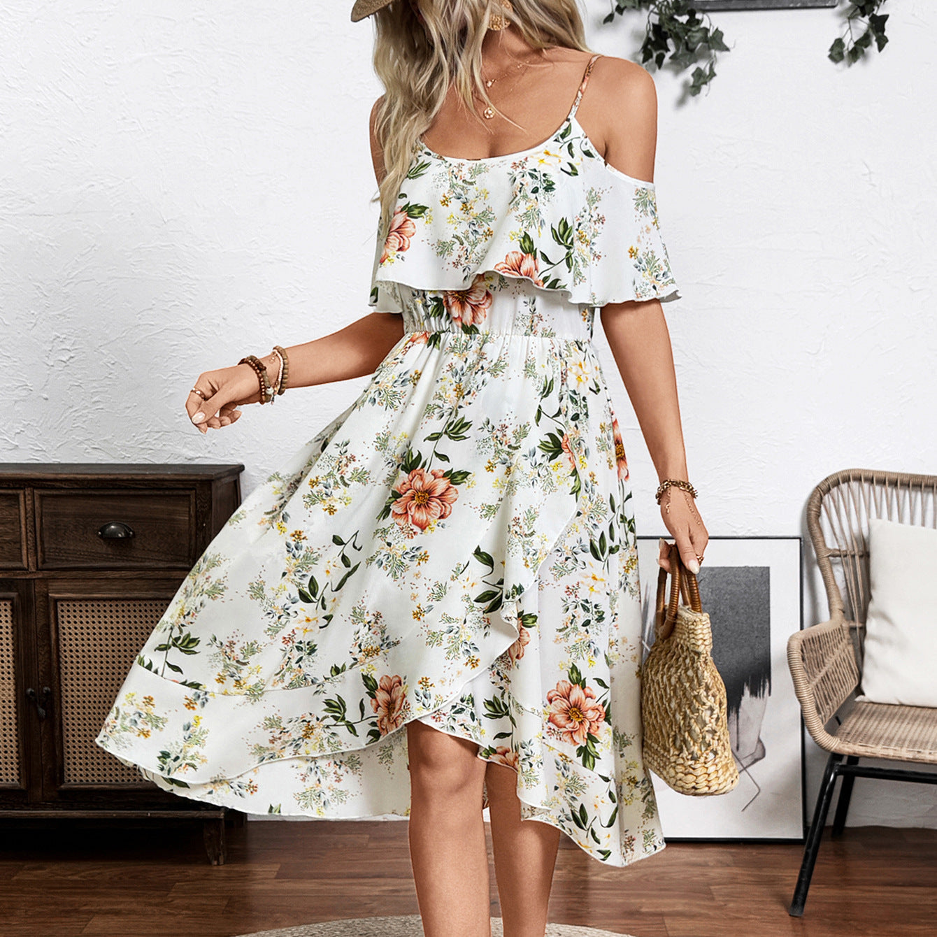 Damen Verspieltes Blumen-Überwurfkleid