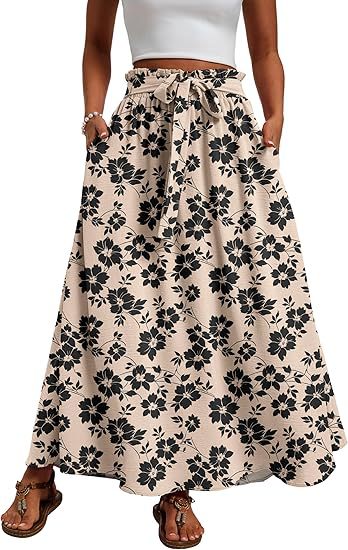 Damen Maxi-Rock mit Paperbag-Taillengürtel, Bindegürtel und Seitentaschen Shop Nory