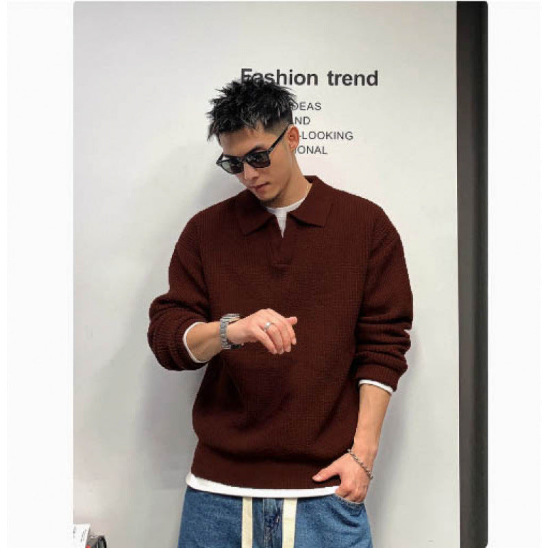 Herren Grobmaschiger Polokragen-Pullover mit verdeckter Halbleiste und geripptem Saum Shop Nory
