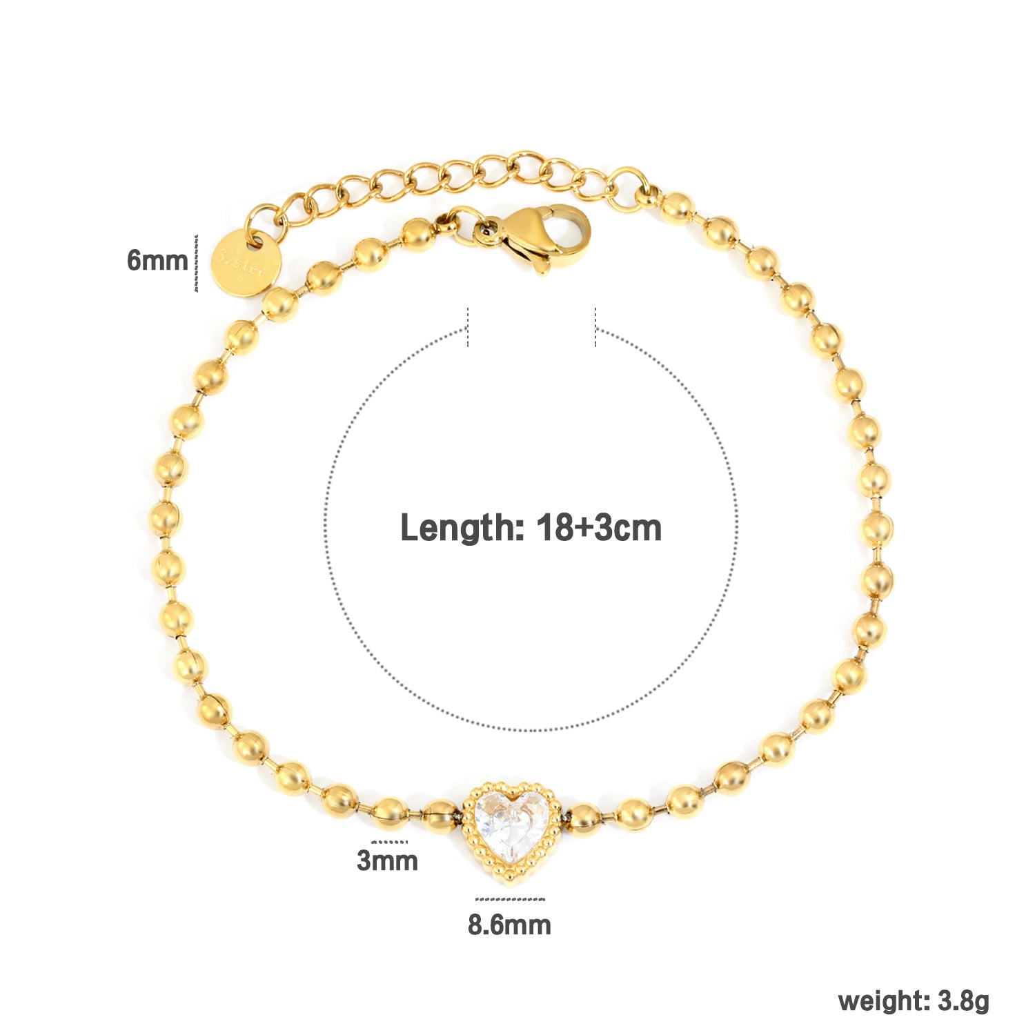 Damen Armband mit schimmernden goldenen Perlen und funkelndem Herzanhänger Shop Nory