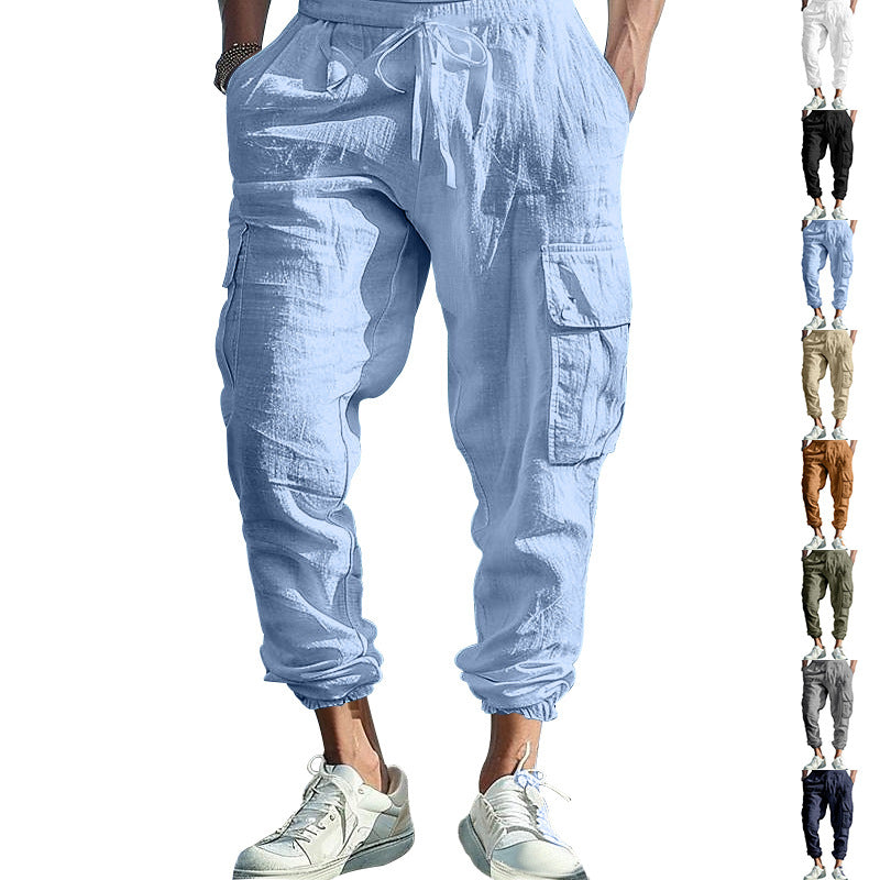 Herren luftige Cargo-Hose mit elastischem Bund und seitlichen Taschen