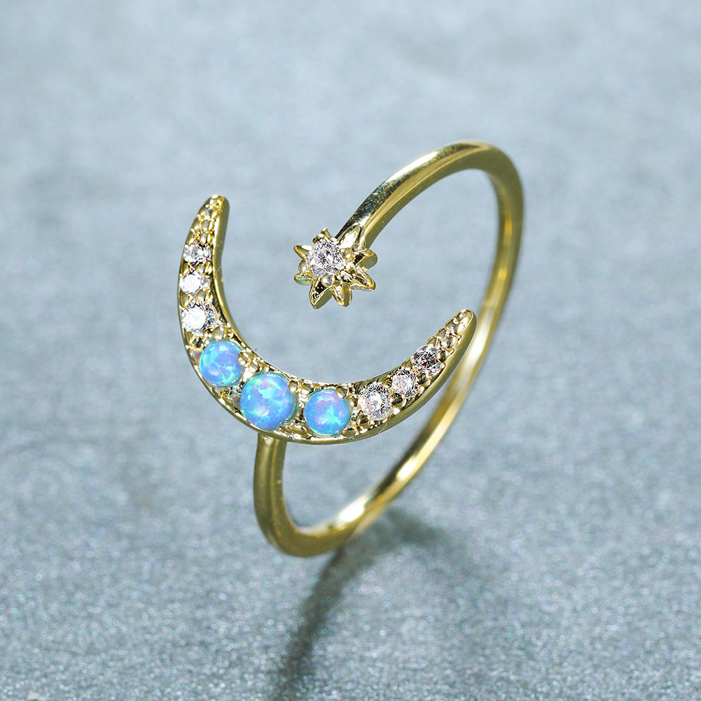 Damen Ring mit kunstvollem Mondmotiv und schillernden Opalen Shop Nory
