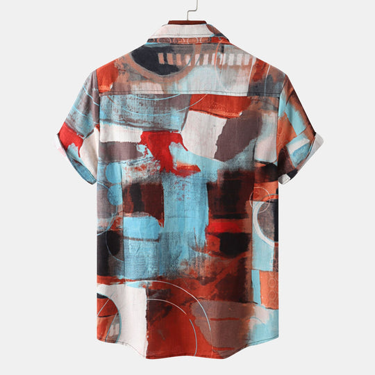 Herren Kurzarmhemd mit kreativem Abstract-Design Shopnory