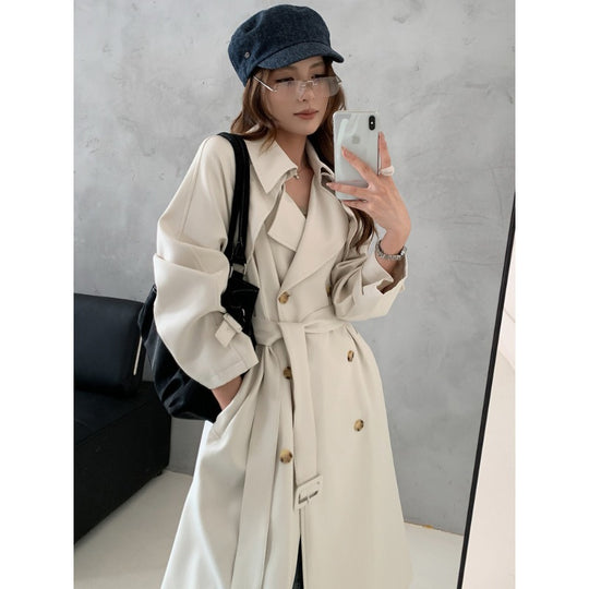 Damen Kastenförmiger Midilanger Trenchcoat mit weichem Fall und verstellbaren Manschetten Shop Nory
