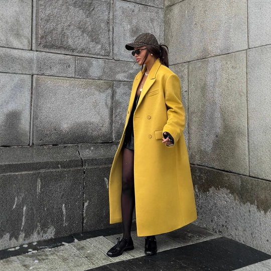 Damen Oversized Wollmantel mit Reverskragen und Pattentaschen Shop Nory