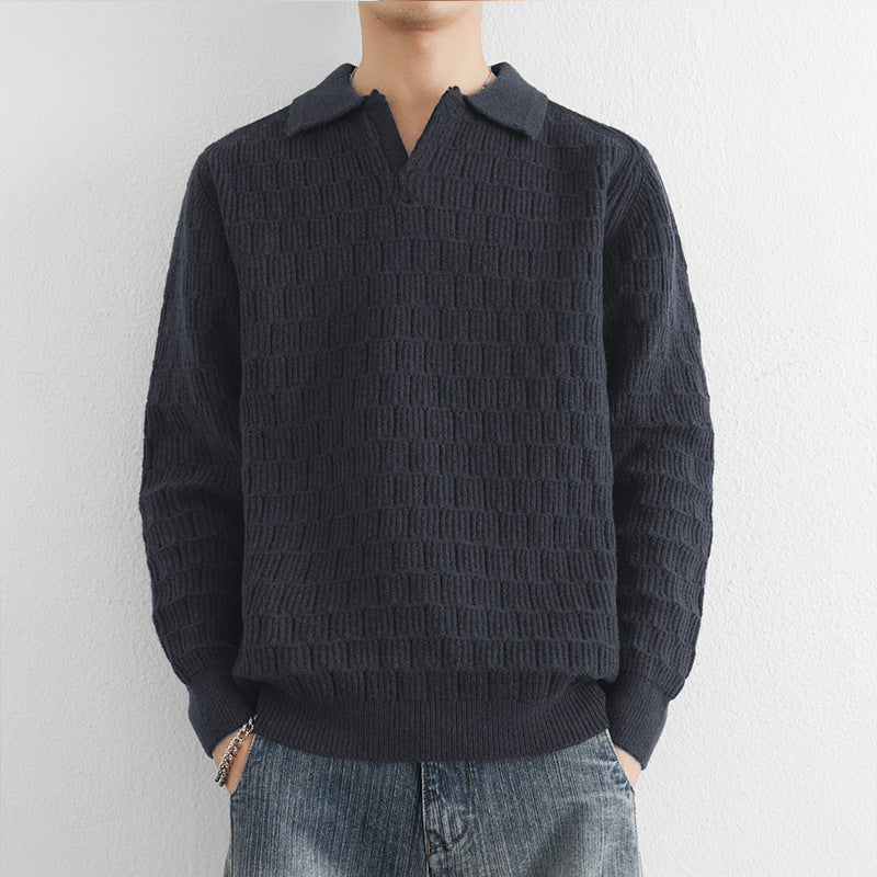 Herren Feinstrick-Polo-Pullover mit Strukturstrick und offenem V-Ausschnitt Shop Nory