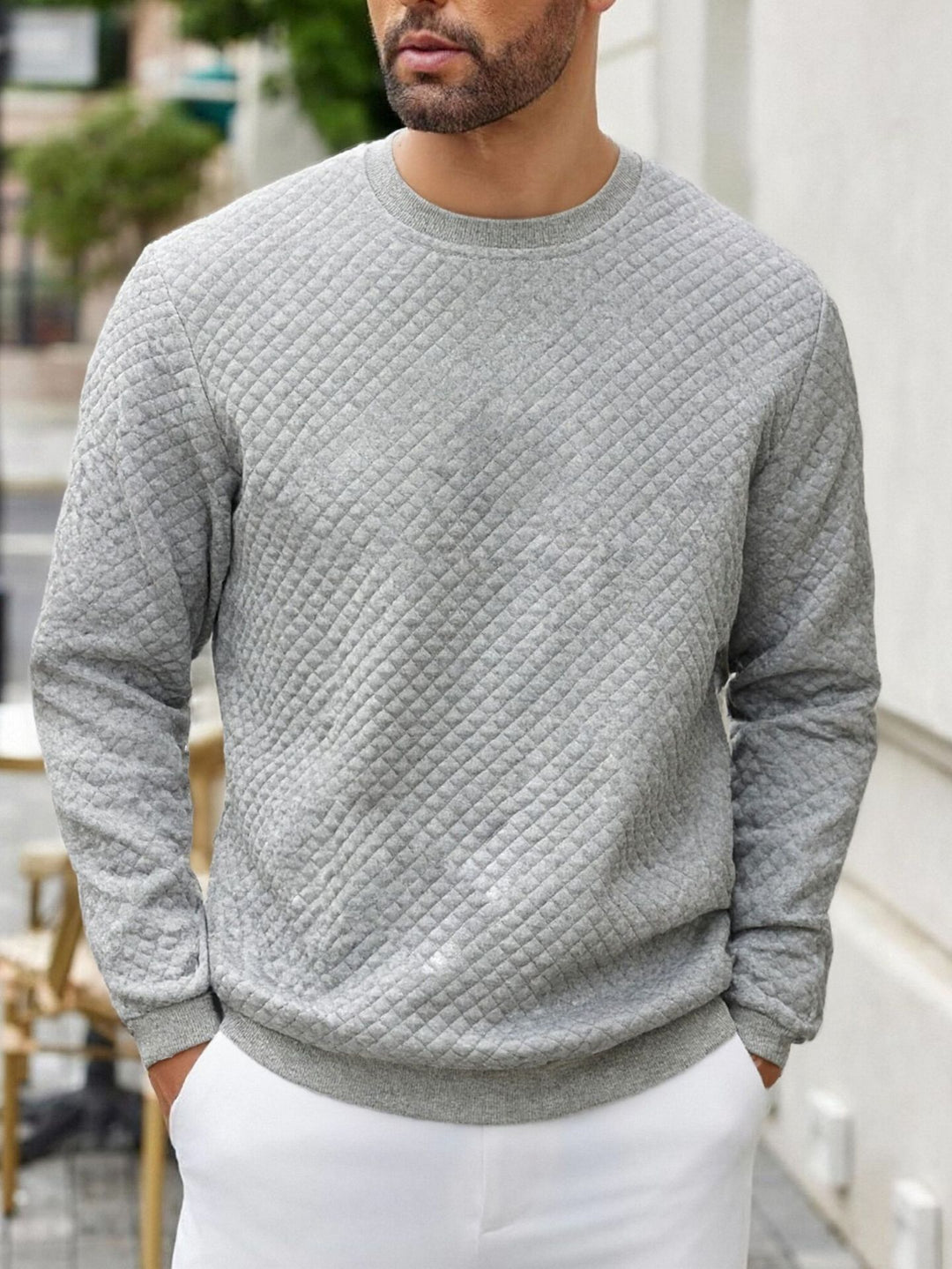 Herren gesteppter Sweatpullover mit Rautensteppung, geripptem Kragen und komfortablem Regular Fit Shop Nory