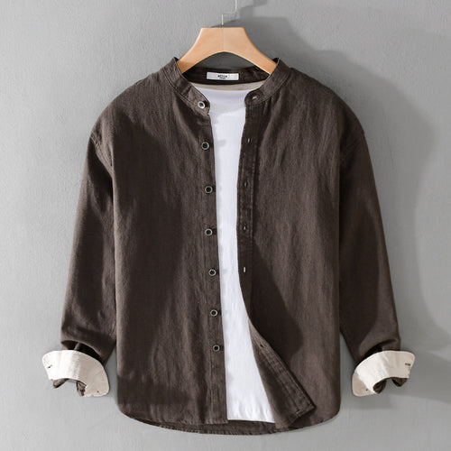 Herren Mandarinhemd aus Leinen‑Baumwollmix, Relaxed Fit Shop Nory