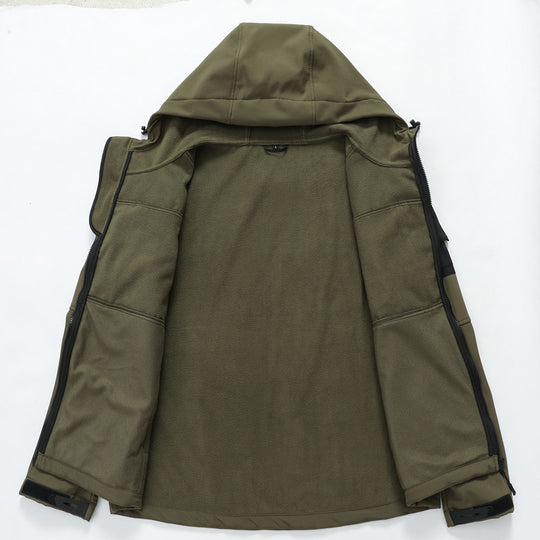 Herren Softshell-Tactical Jacke mit Fleece-Innenfutter, Kapuze und Multifunktionstaschen Shop Nory