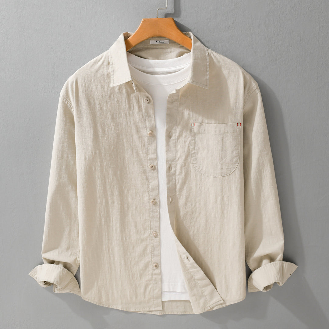 Herren Layering-Hemd im Overshirt-Stil aus Baumwoll‑Leinen mit Kentkragen und aufgesetzter Rundtasche Shop Nory