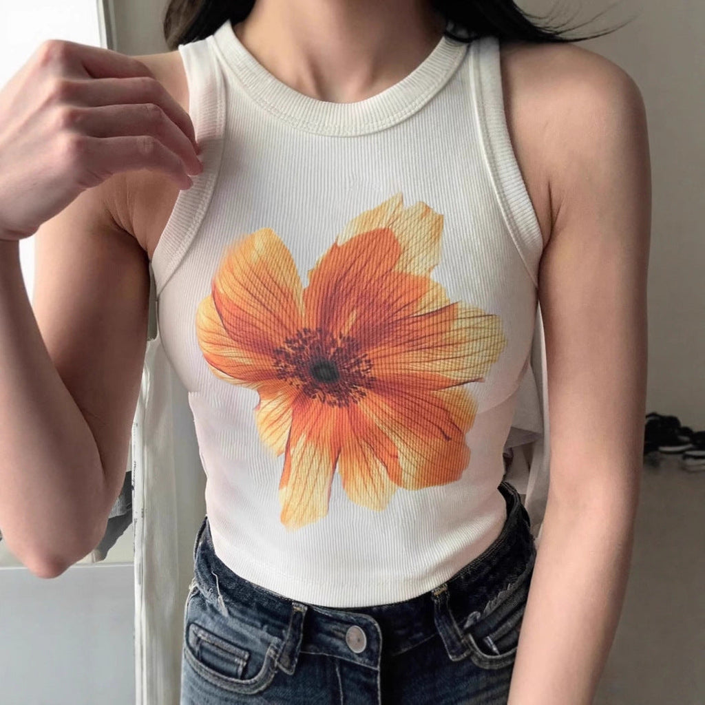 Damen ärmelloses Oberteil mit floralem Stickdesign Shopnory