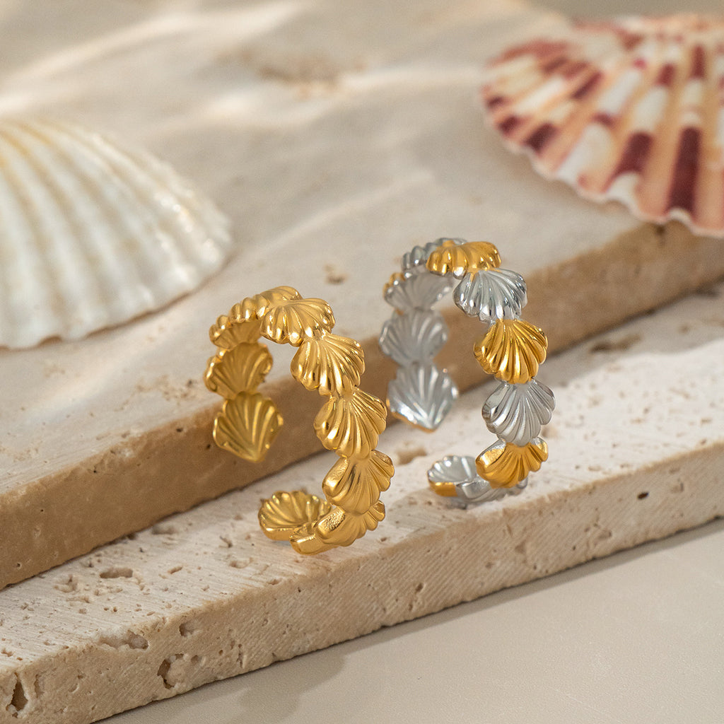 Damen Statement-Ring aus hypoallergenem Edelstahl mit elegantem Blätterdesign Shop Nory