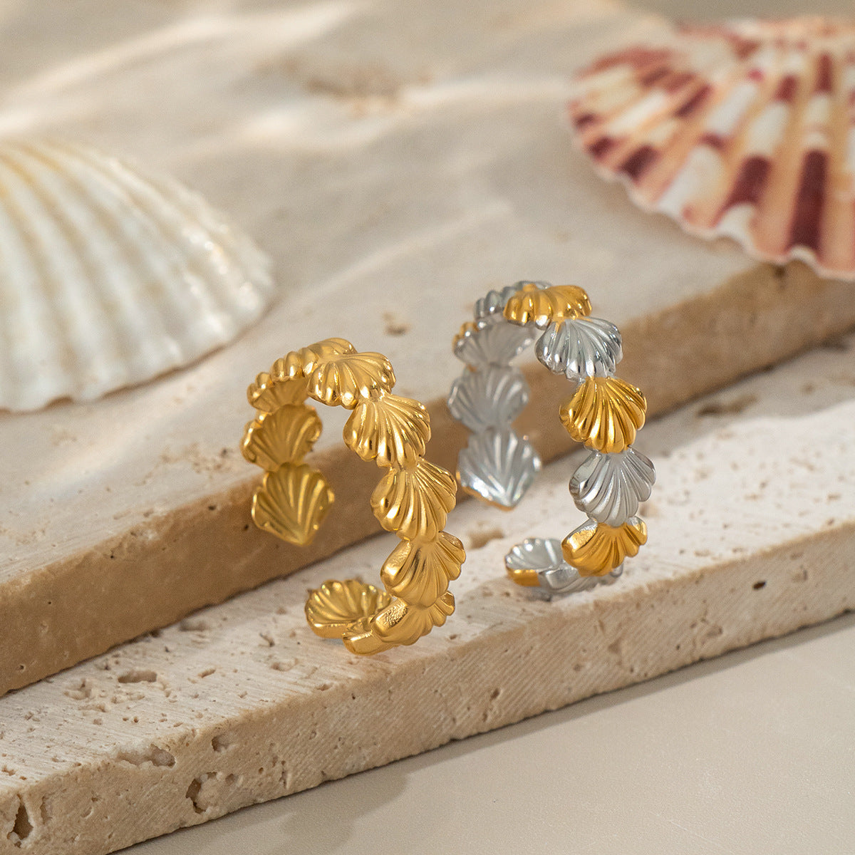 Damen Statement-Ring aus hypoallergenem Edelstahl mit elegantem Blätterdesign Shop Nory