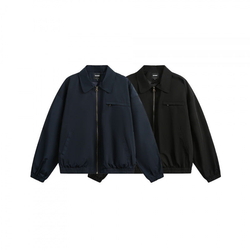 Unisex Boxy-Overshirt-Jacke mit durchgehendem Reißverschluss, elastischem Saum und Brust-Reißverschlusstasche Shop Nory