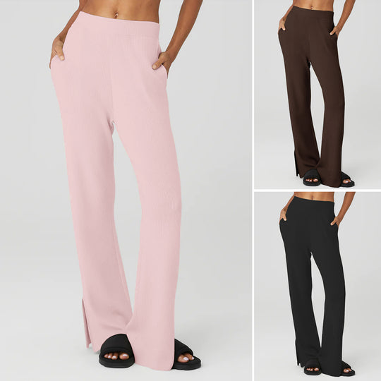 Damen nan weite Loungehose mit elastischem Bund, Eingrifftaschen und seitlichem Saumschlitz Shop Nory