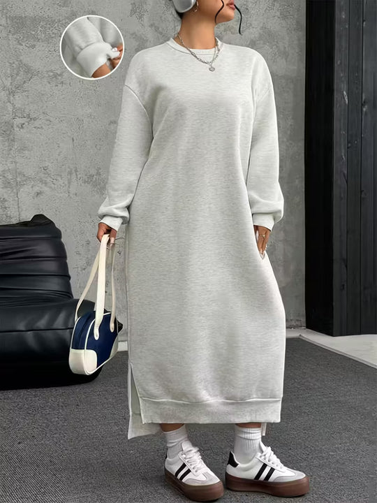 Damen Oversize-Sweatkleid Midilänge mit Seitenschlitzen und Rippbündchen Shop Nory