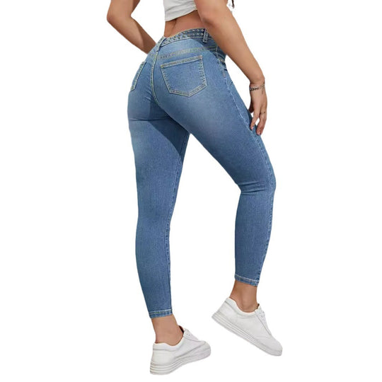 Damen Hochtaillierte Skinny-Jeans mit Strassbesatz und knöchellangem Schnitt Shop Nory