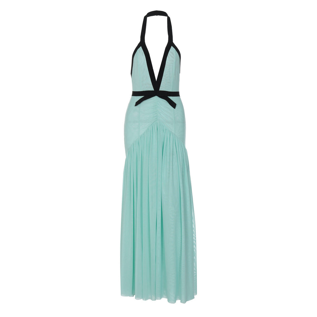 Damen Maxikleid mit tiefem V-Ausschnitt und innovativer Raffung
