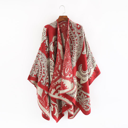 Damen Jacquard-Wollcape mit Paisley-Muster und offenem Überwurf Shop Nory