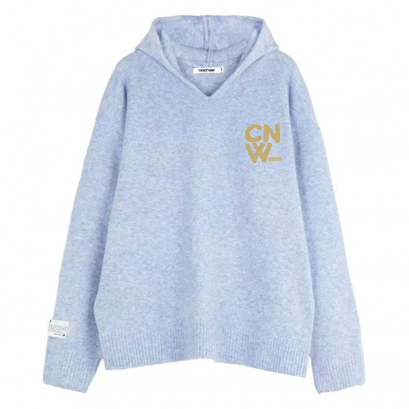 Unisex Oversized Kapuzenpullover mit V-Ausschnitt aus Feinstrick und Logo-Stick Shop Nory