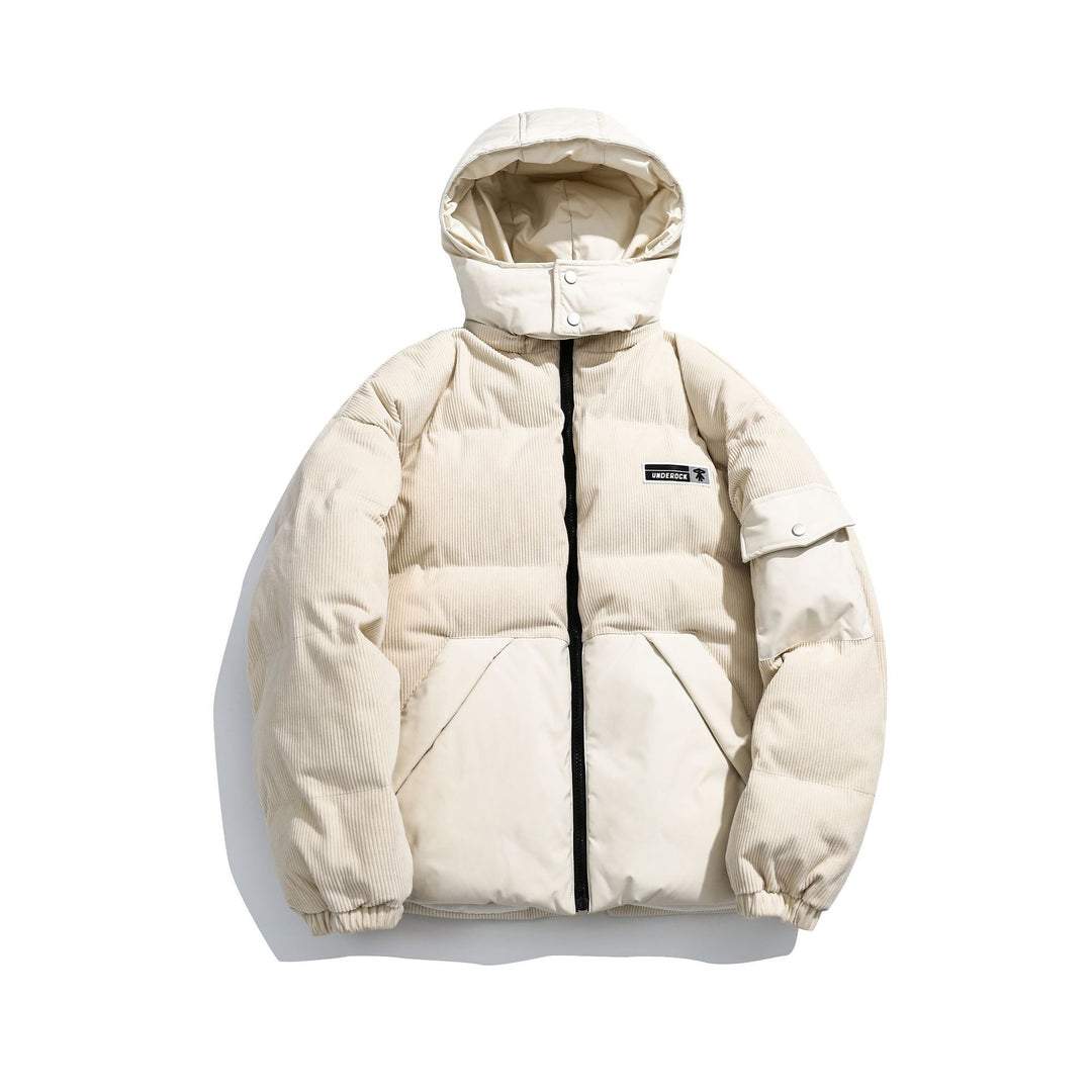 Damen Cord-Stepp-Pufferjacke mit Kapuze und Utility-Ärmeltasche Shop Nory