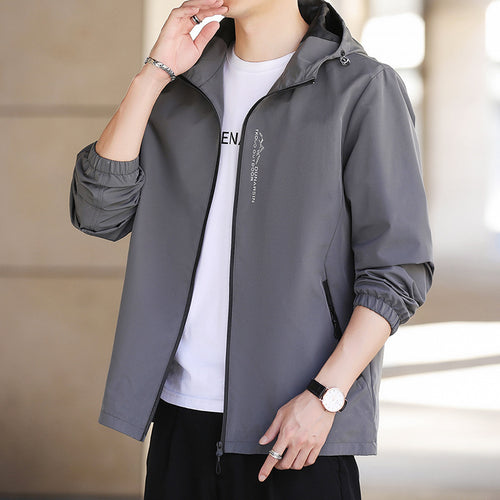Herren Leichte wasserabweisende Kapuzenjacke im Urban-Minimalstil mit Reißverschluss Shop Nory