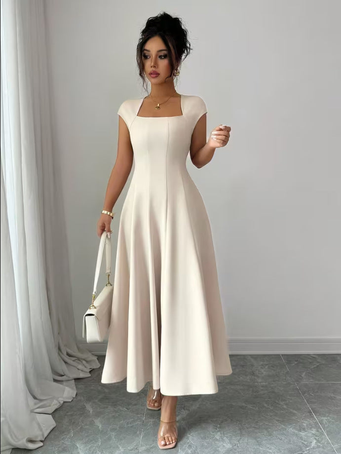 Damen Elegantes Maxikleid mit rechteckigem Ausschnitt und fließendem Rock
