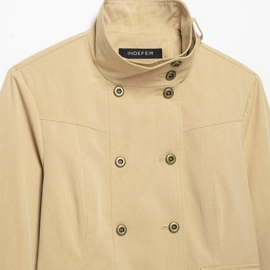 Damen Kurzgeschnittene Doppelreihige Utility-Jacke mit Stehkragen und Pattentaschen Shop Nory