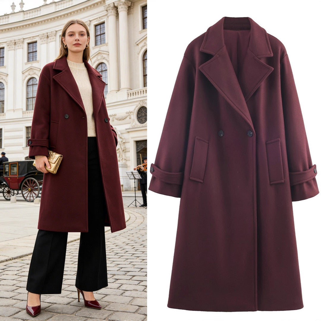 Damen Oversize Wollmix-Mantel mit Doppelreiher, breitem Revers und Ärmelriegel Shop Nory