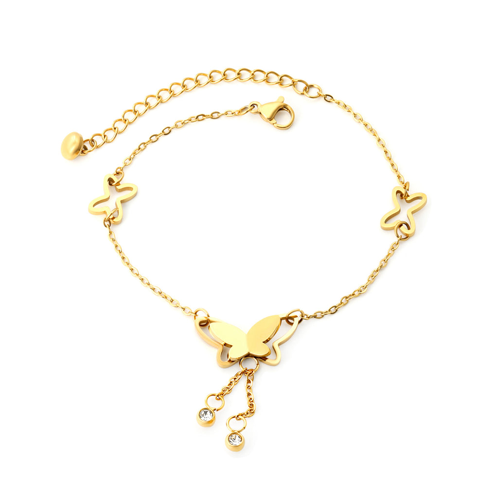 Damen zartes Armband mit Schmetterlingsanhängern und funkelnden Kristallen Shop Nory