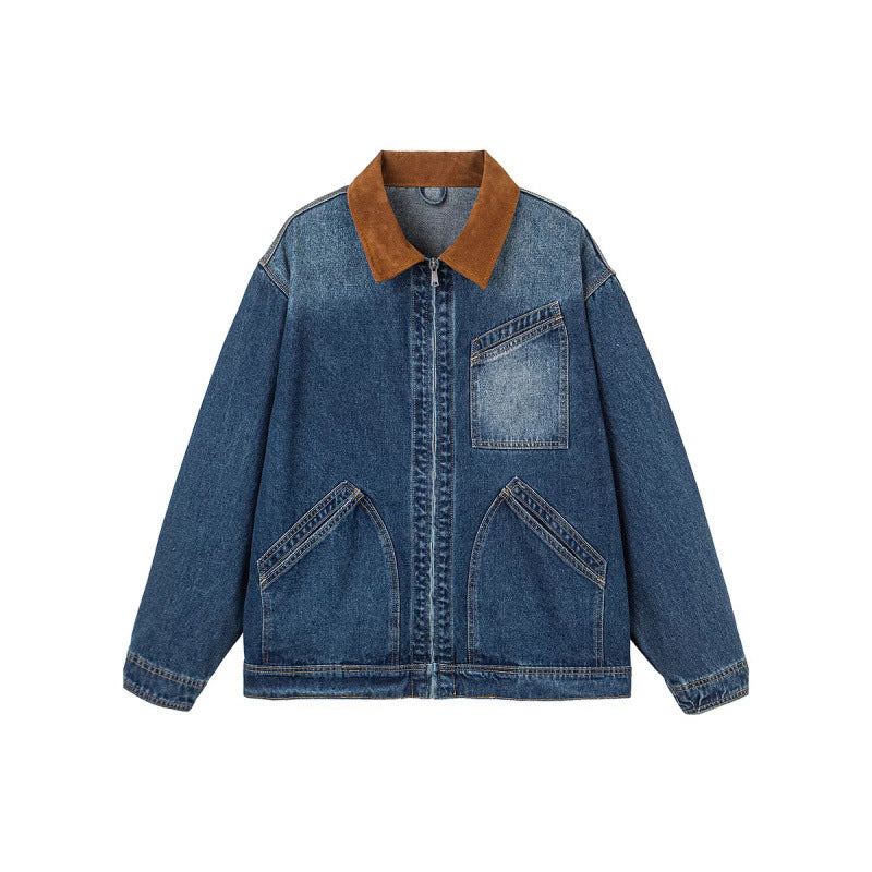 Herren Boxy-Denimjacke im Worker-Stil mit Cordkragen und Frontreißverschluss Shop Nory