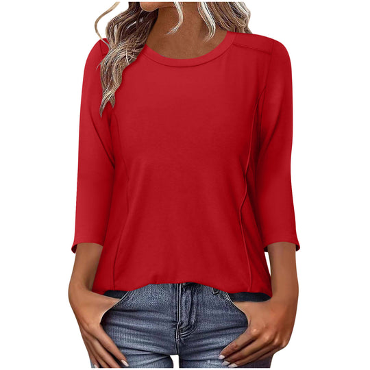 Damen nan lässiges Rundhals Shirt mit mittellangen Ärmeln und sichtbaren Nahtakzenten Shop Nory