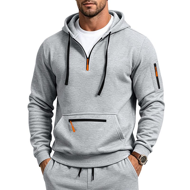 Herren Kapuzensweatshirt mit halbem Reißverschluss und Utility-Ärmeltasche Shop Nory