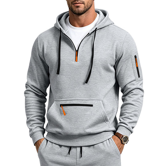 Herren Kapuzensweatshirt mit halbem Reißverschluss und Utility-Ärmeltasche Shop Nory