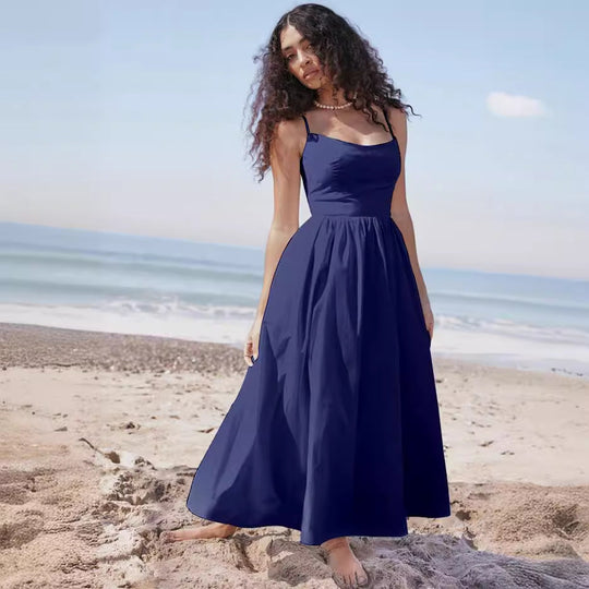 Damen Maxikleid mit schmalen Trägern und schwingendem Rock