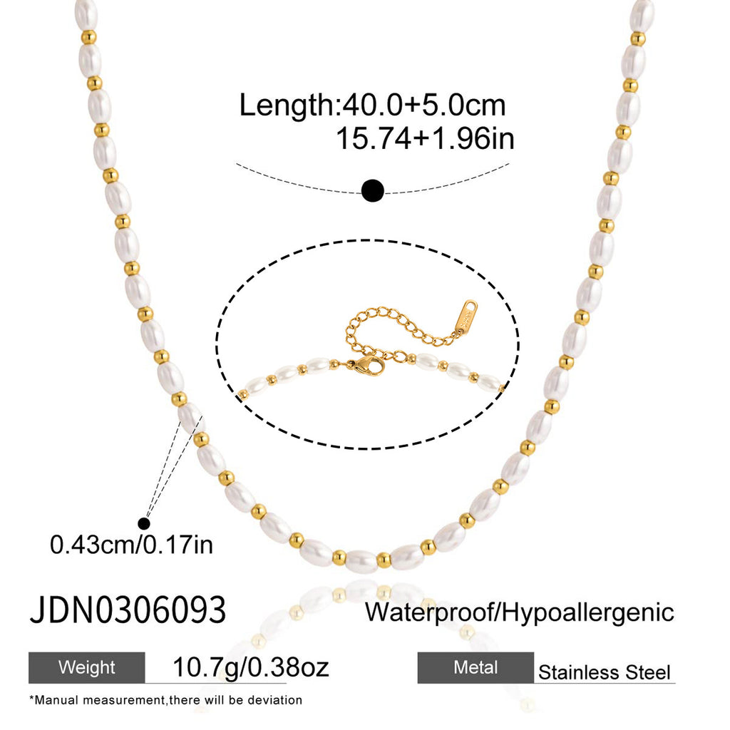 Damen Elegante und modische Halskette mit Perlen und goldfarbener Veredelung Shop Nory