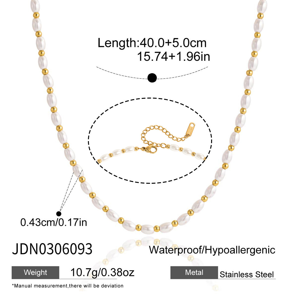 Damen Elegante und modische Halskette mit Perlen und goldfarbener Veredelung Shop Nory