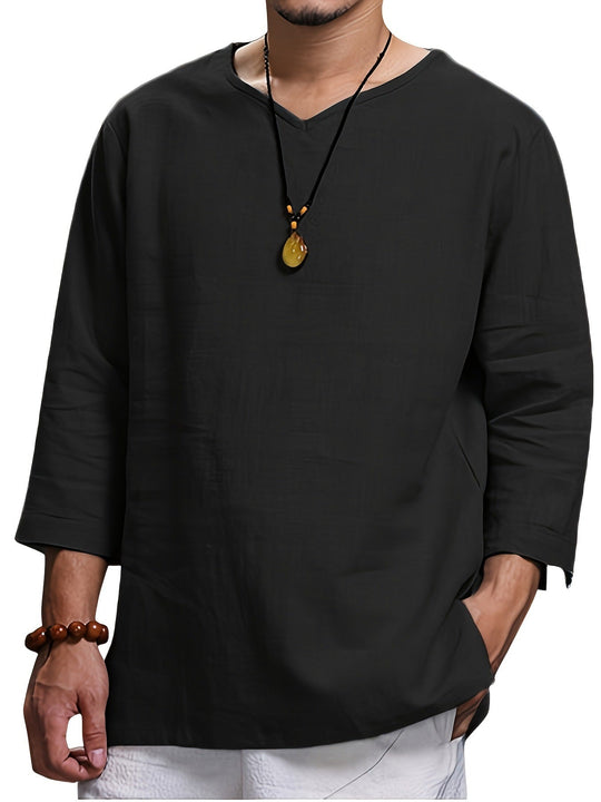 Herren Lässiges Langarmshirt mit V-Ausschnitt und praktischen Seitentaschen