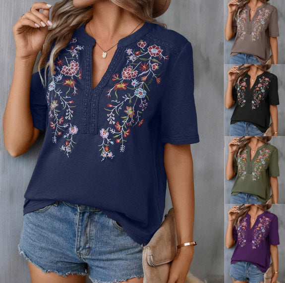 Damen bestickte Boho-Tunika mit tiefem Ausschnitt und Spitzenbesatz Shop Nory
